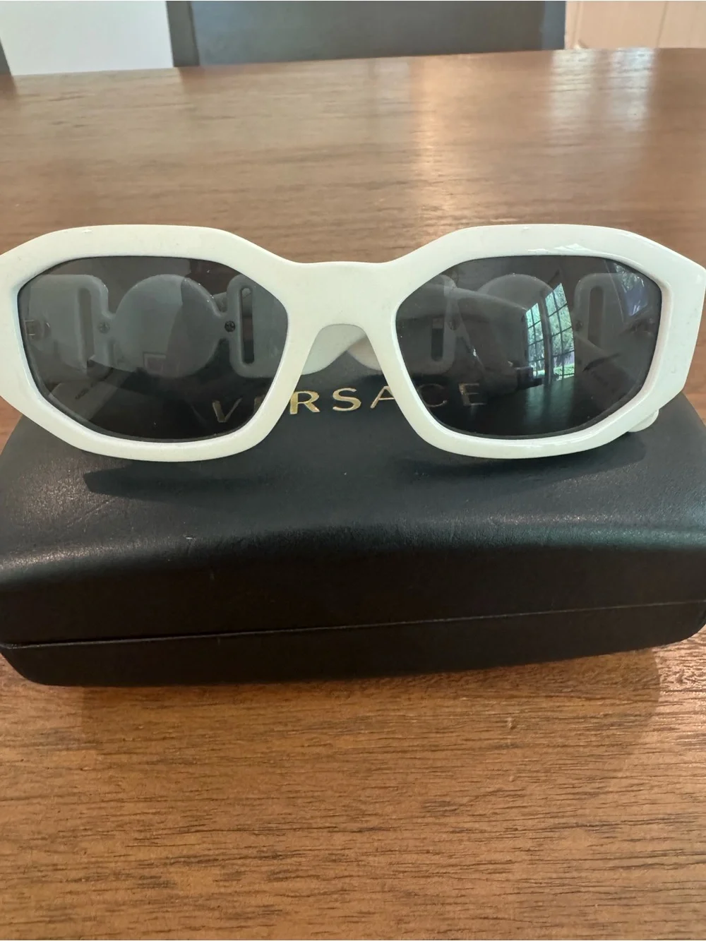 Versace White Frame Black Lens Retro Oval Sunglasses
